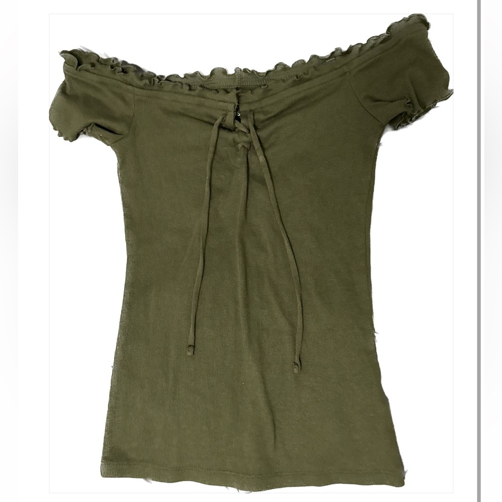 army green bodycon off the shoulder tie top